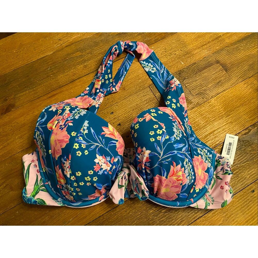 NWT Floral High-Waist Bikini Set - Blue & Pink - Picture 2 of 9